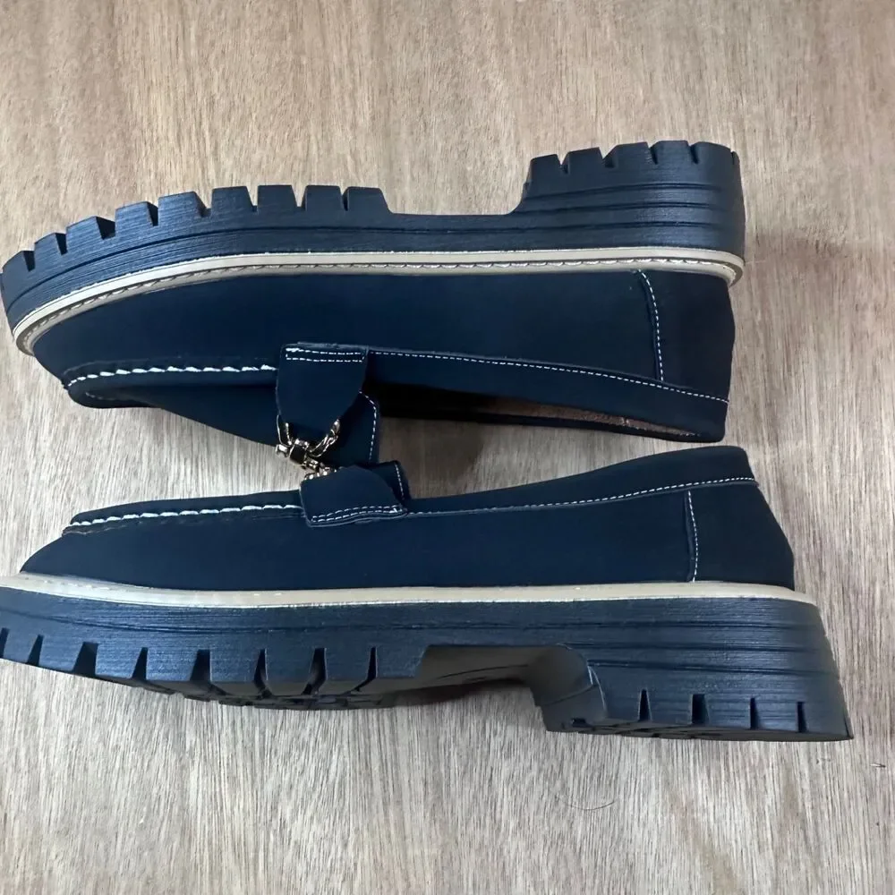 Chunky Black Chain-Accent Lightweight Summer Loafers Size EU 40, Serra Brand